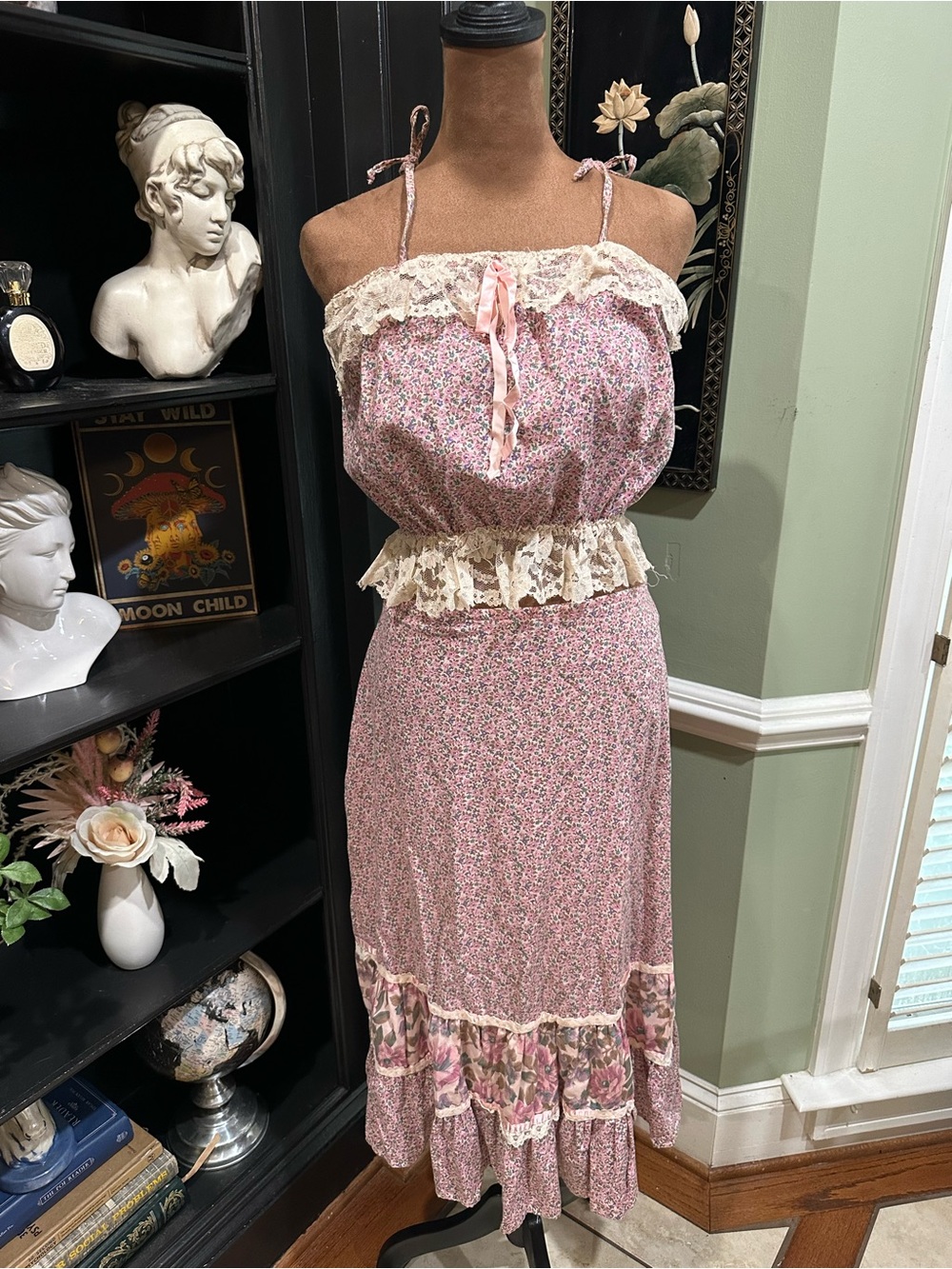Vintage Pink Floral Two‑Piece Set – Juniors 13/14
